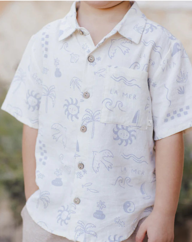 Collard Short Sleeve Shirt Mediterranean