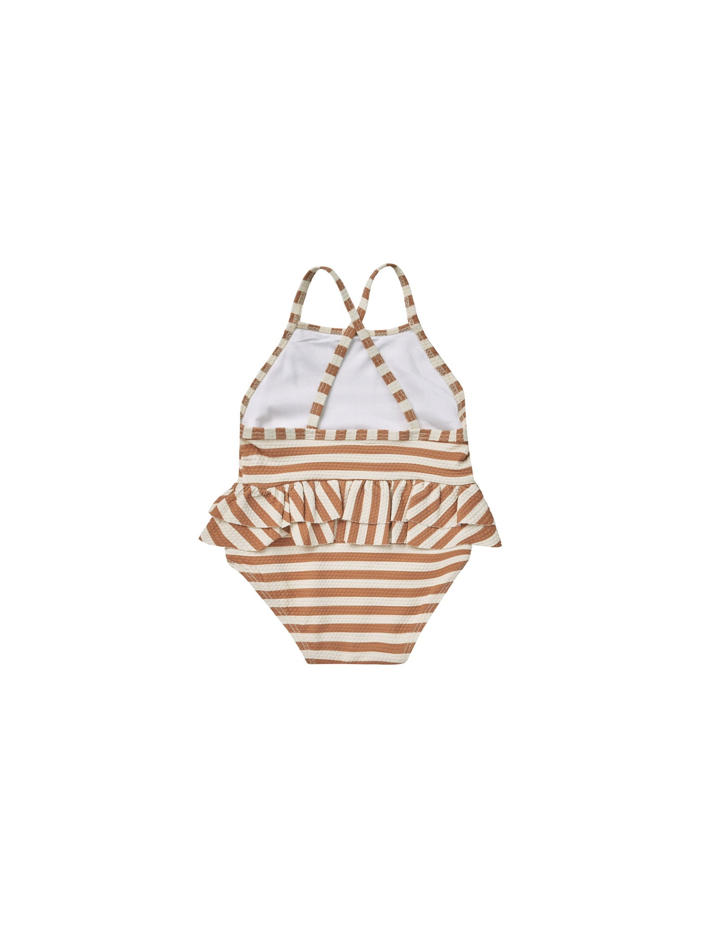 Ruffled one-piece swimsuit (clay stripe)