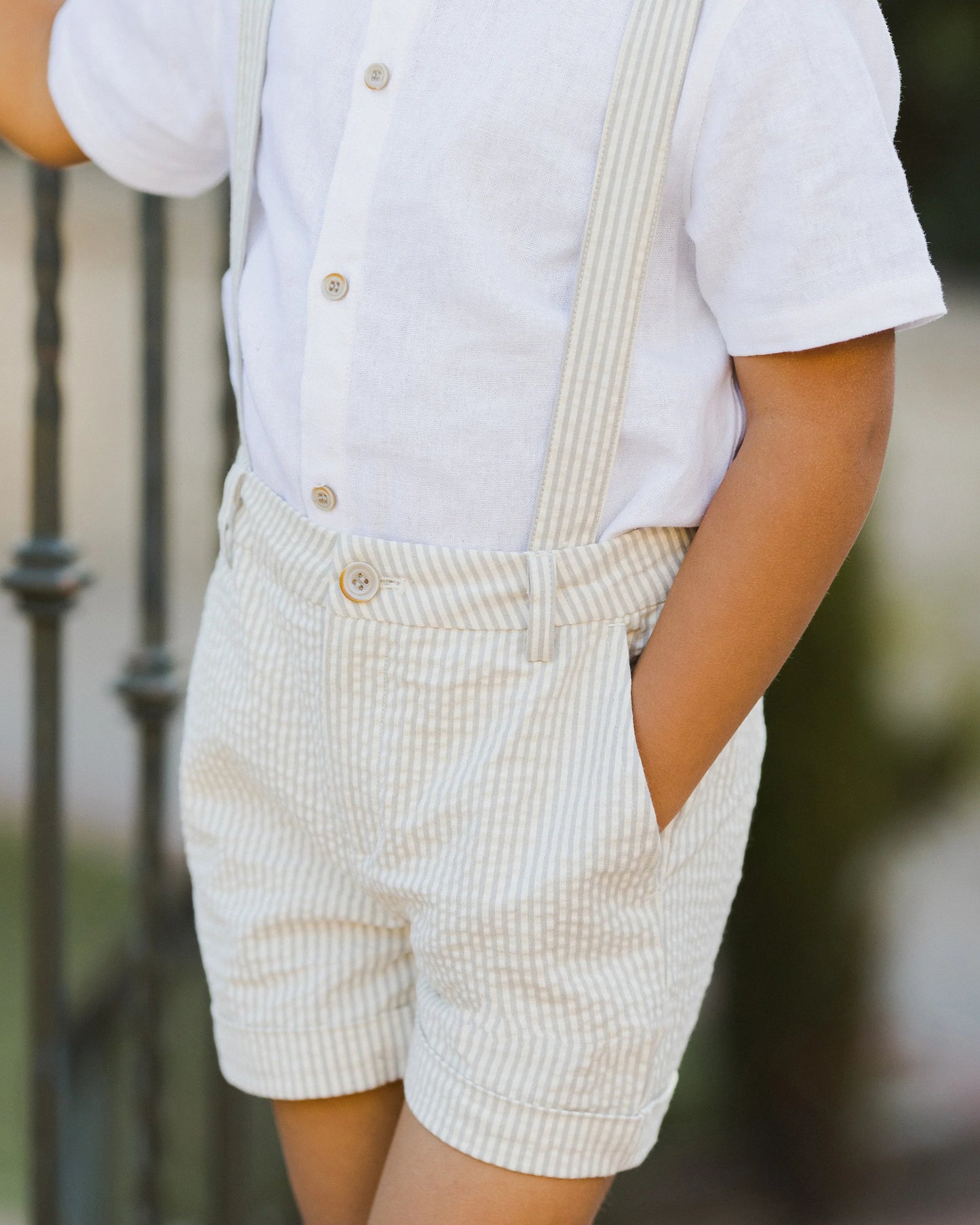 Suspender Short || Sage Stripe