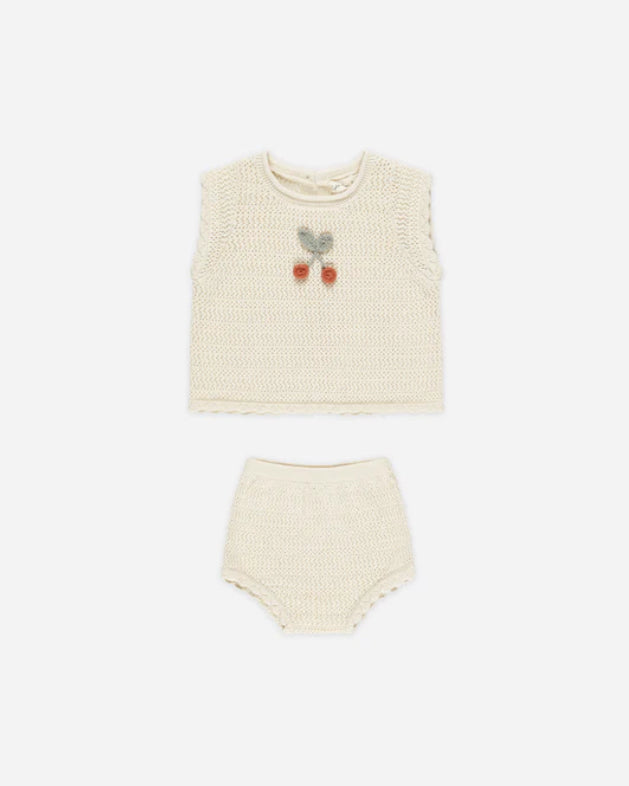 Scallop Knit Baby Set Cherry