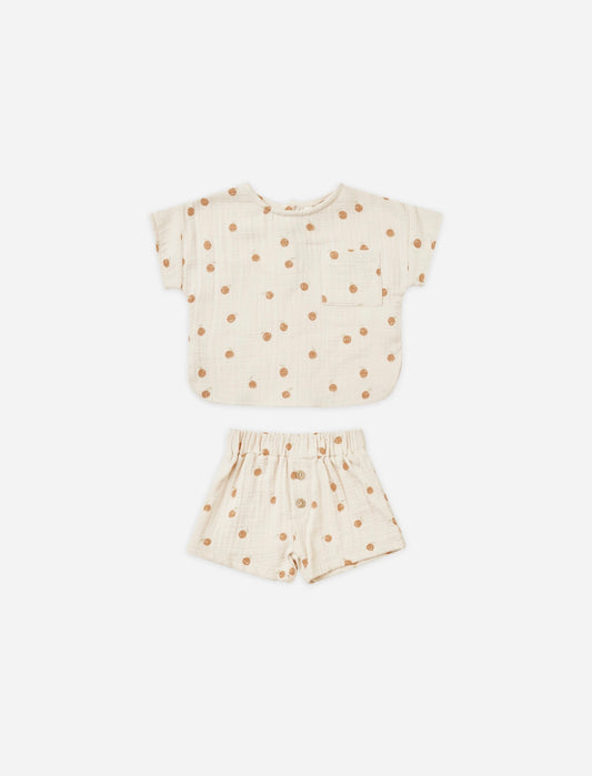 Woven Boxy Top + Short Set (oranges)