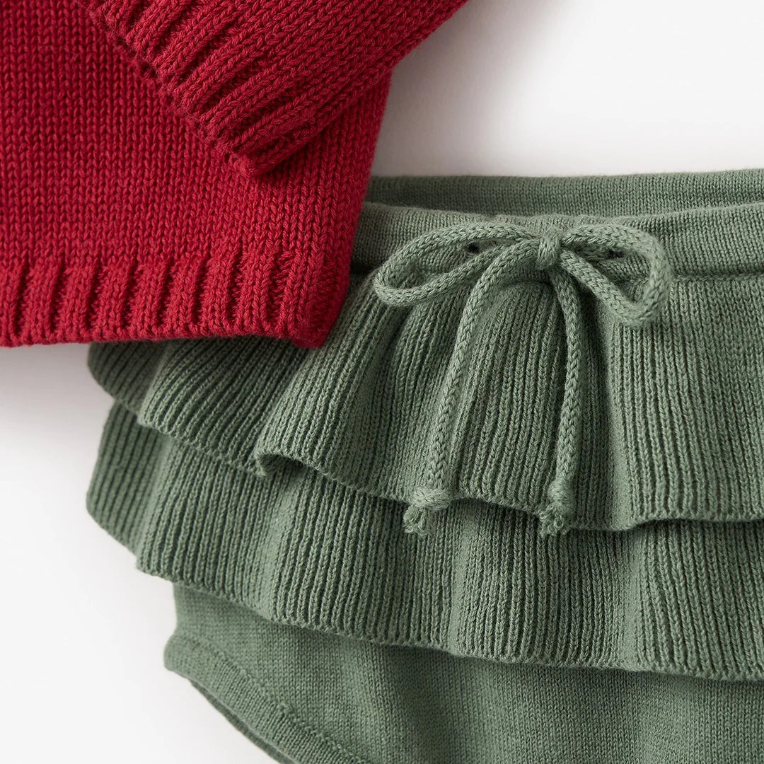 Red Santa Baby Ruffle Sleeve Sweater & Bloomer