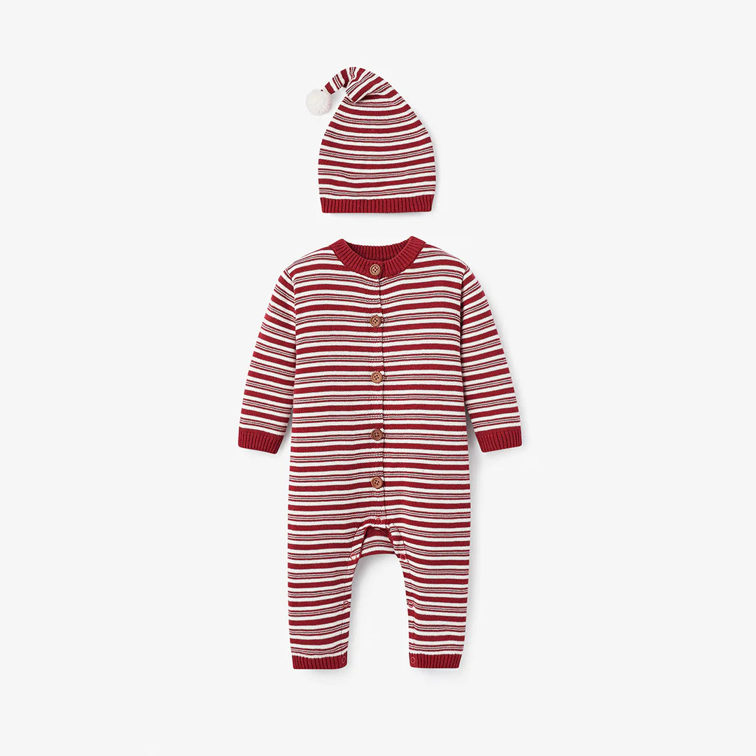 Holiday Striped Jumpsuit & Sleepy Cap Set