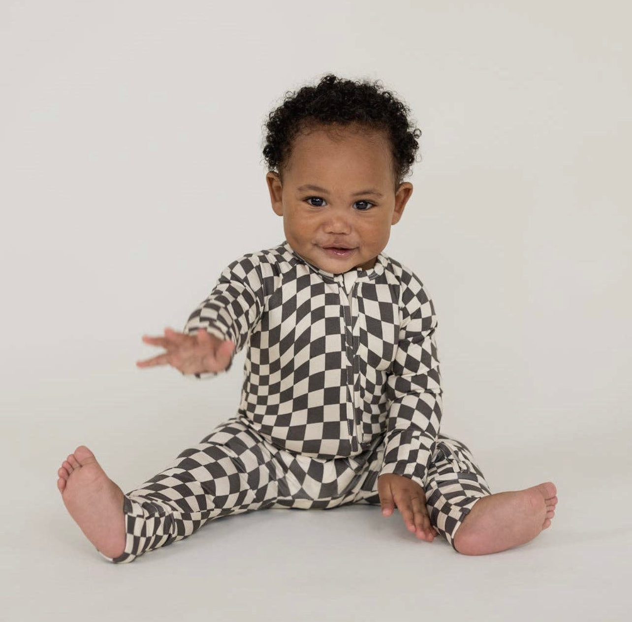 B+W Wavy Bamboo Double Zip Romper