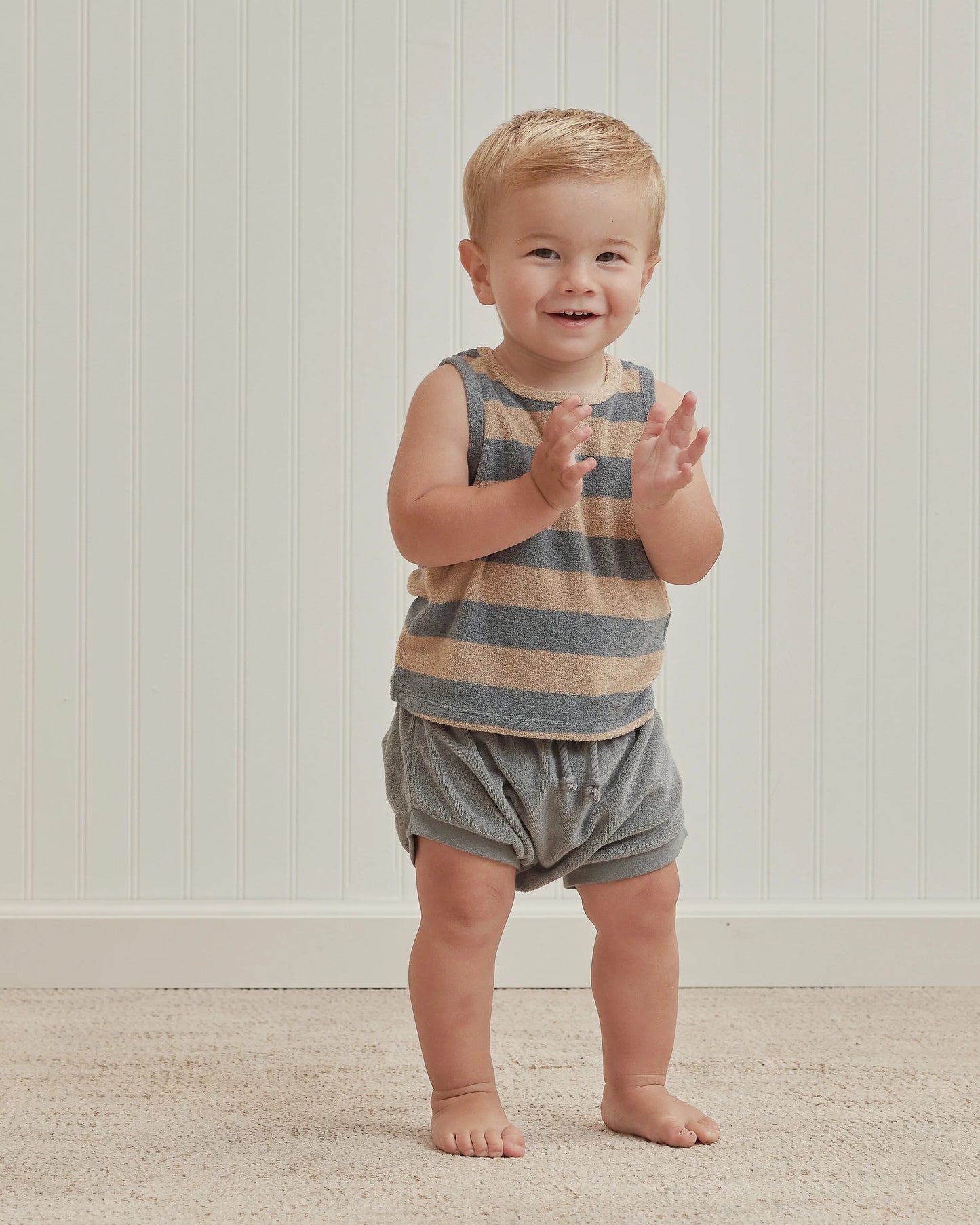 Terry Tank Set (ocean + latte stripe)