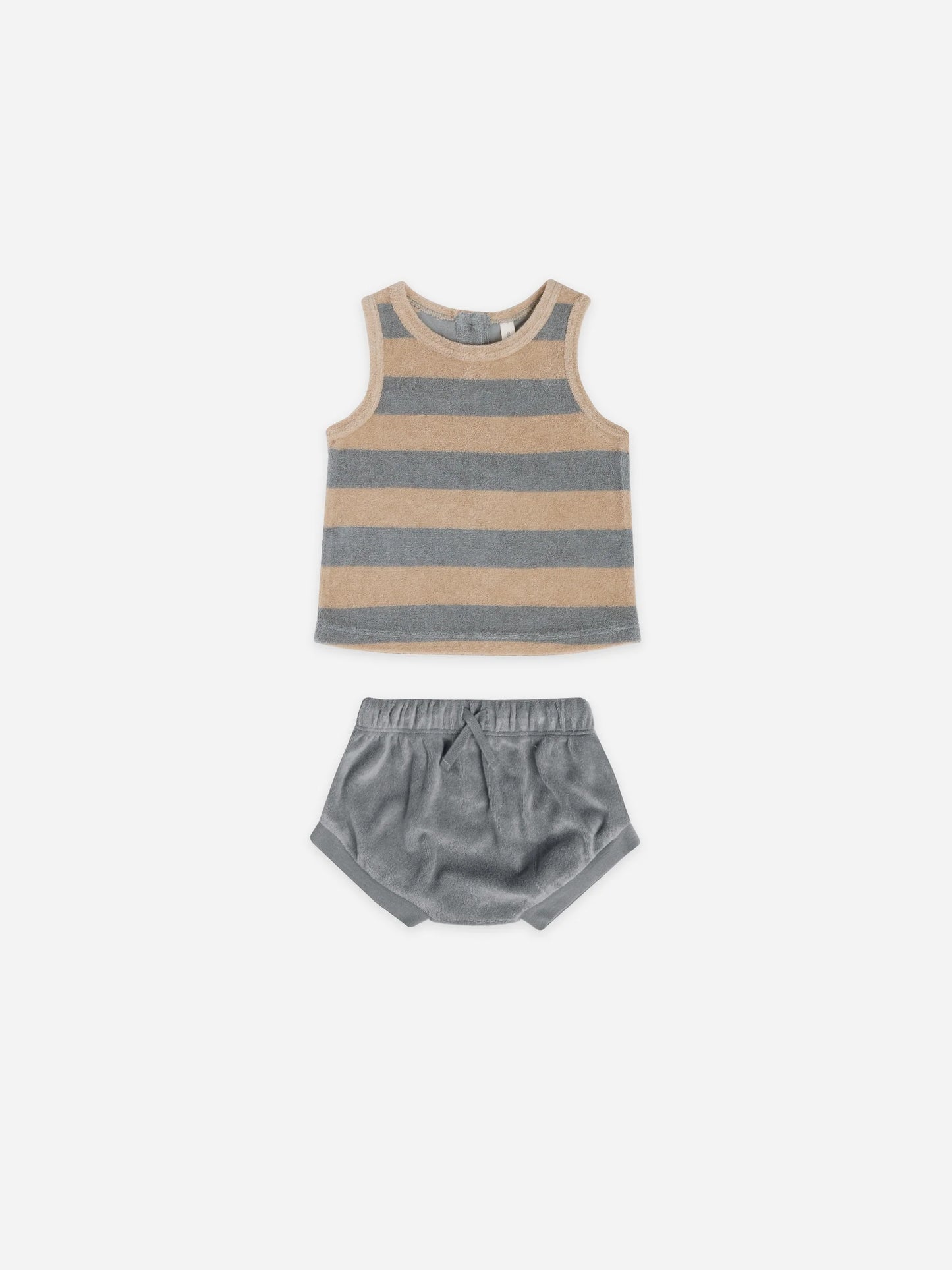 Terry Tank Set (ocean + latte stripe)