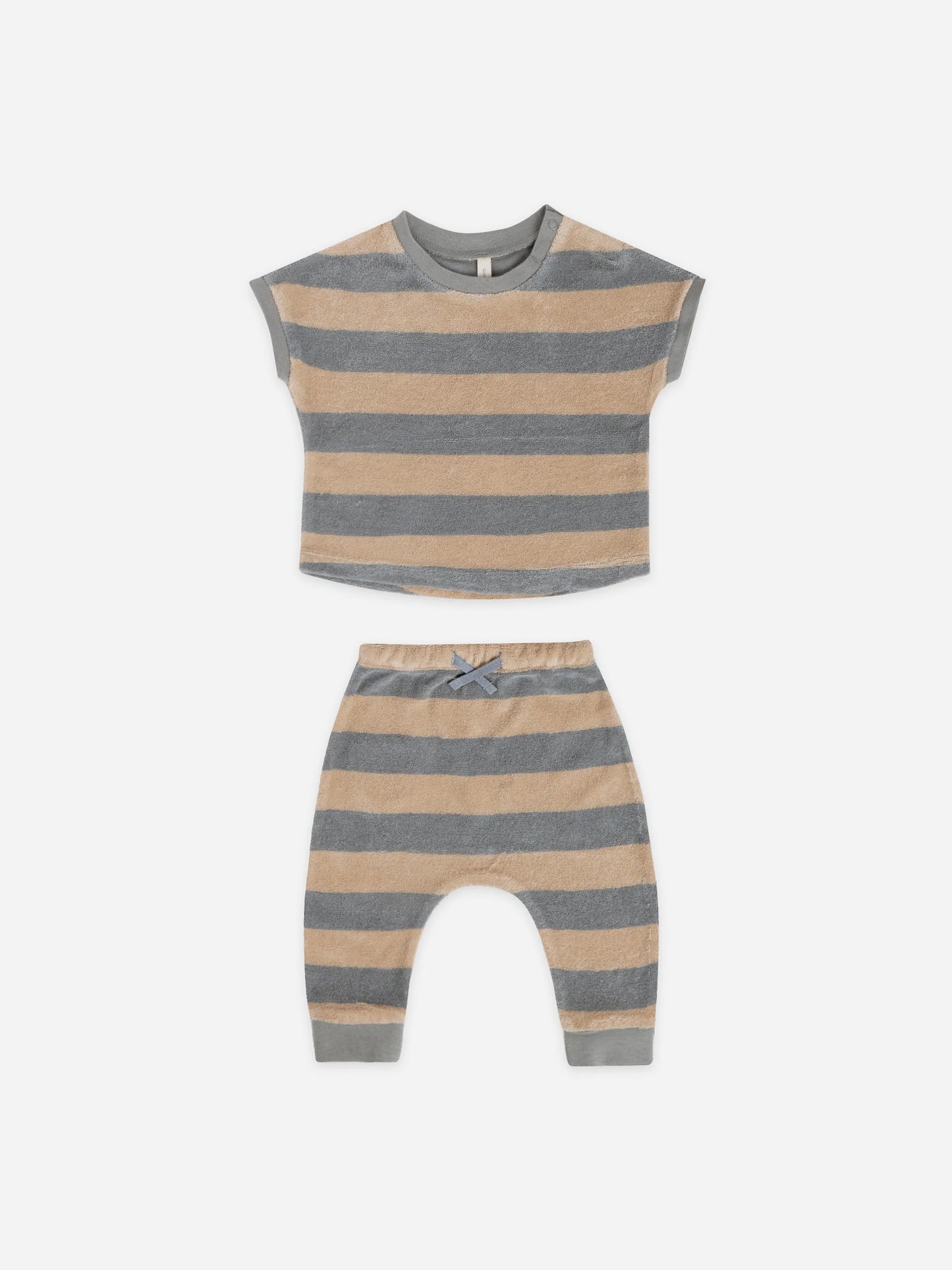 Terry Tee Set (ocean + latte stripe)