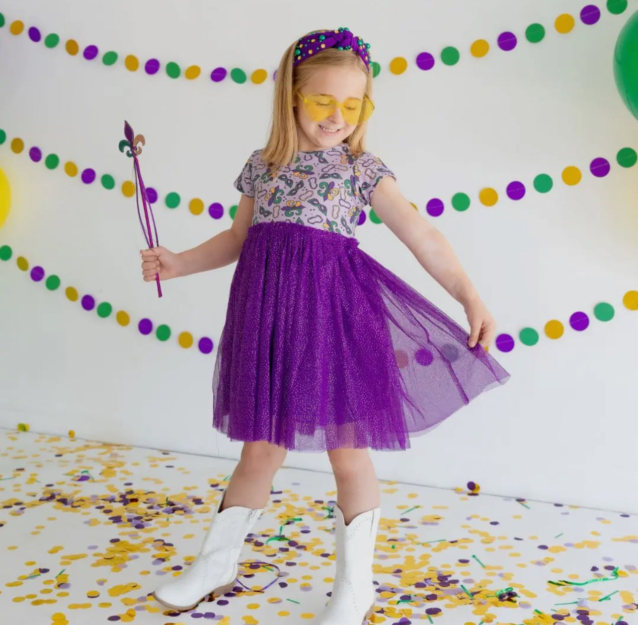 Mardi Gras Short Sleeve Tutu dress