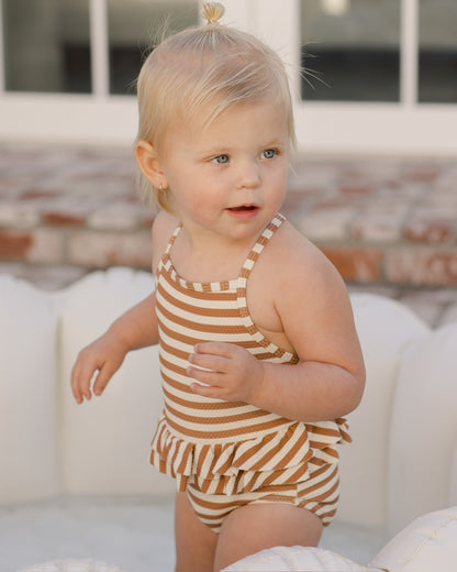 Ruffled one-piece swimsuit (clay stripe)