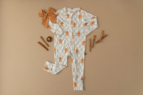 Gingerbread men bamboo zip romper