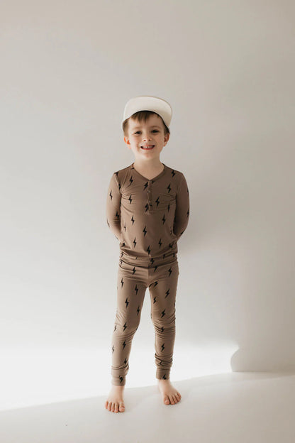 Black + Brown Lightening Bolt 2 Piece PJ Set