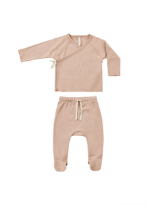 Wrap Top + Footed Pant Set (Blush)