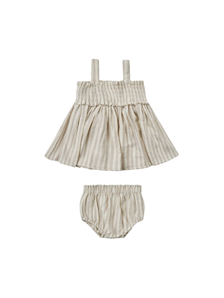 Mae Smocked Top + Bloomer set (ash stripe)