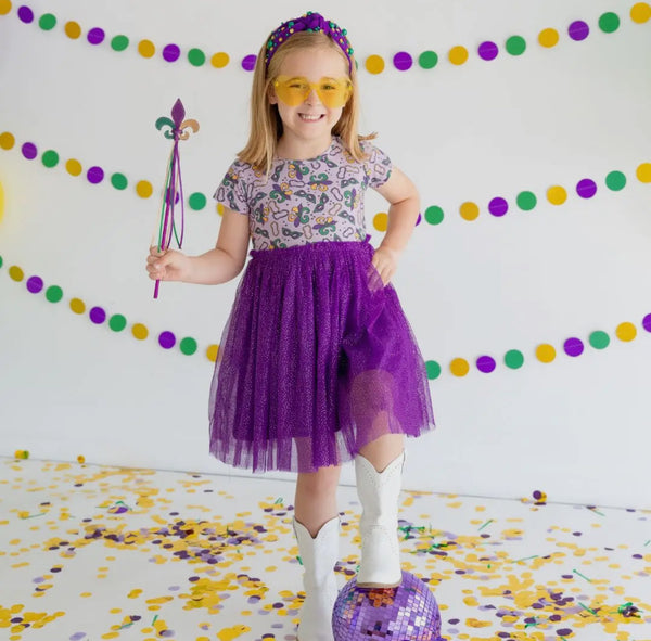 Mardi Gras Short Sleeve Tutu dress