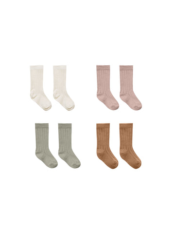 Ribbed Socks Set (natural, mauve, basil, cinnamon)