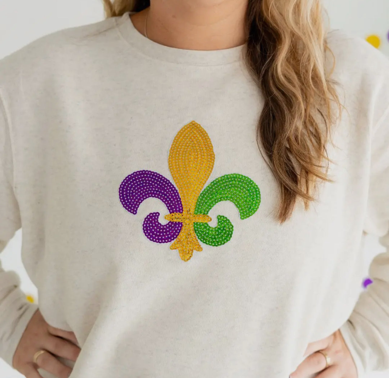 Mardi Gras Fleur De Lis Patch Sweatshirt (women’s)