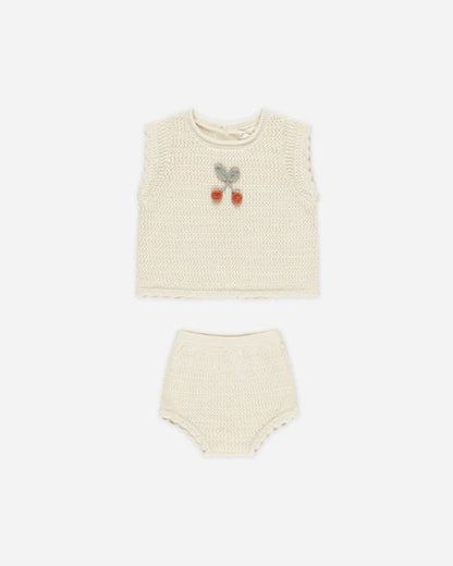 Scallop Knit Baby Set Cherry