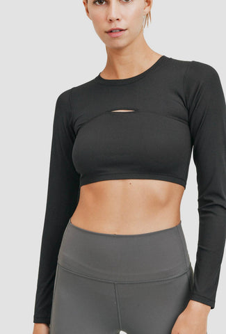 Micro-Ribbed Long Sleeve Cropped PeekABoo Top