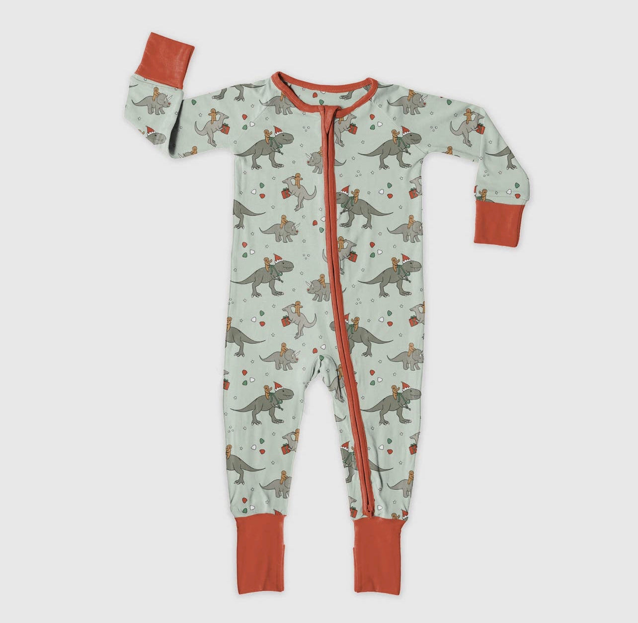 Dino Gingerbread Man Bamboo Zip PJ