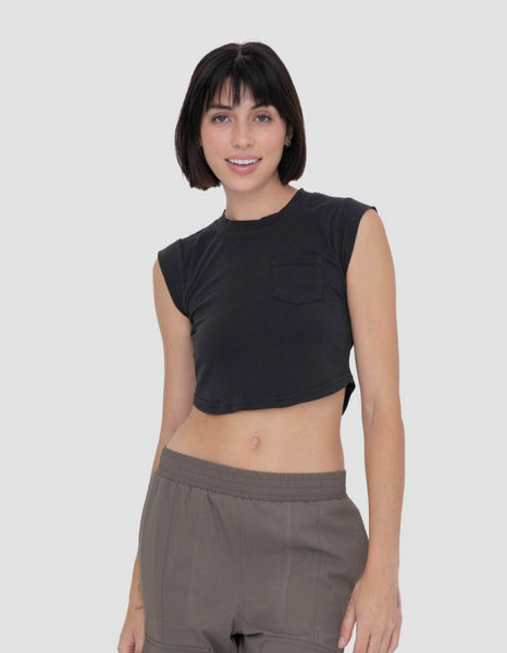 Pima Cotton Cropped Pocket Tee (black)