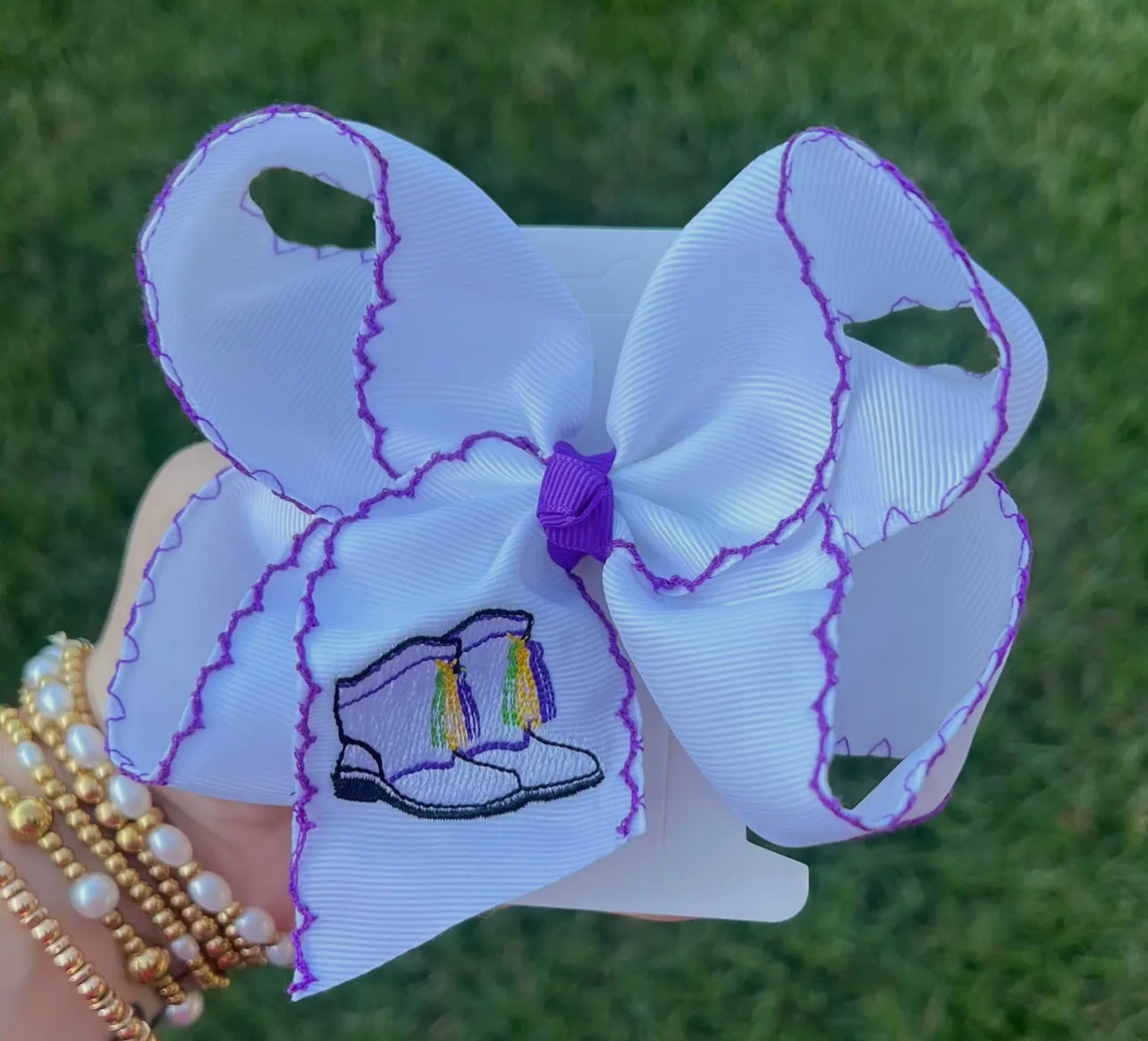 Mardi Gras Boots Hair Bow