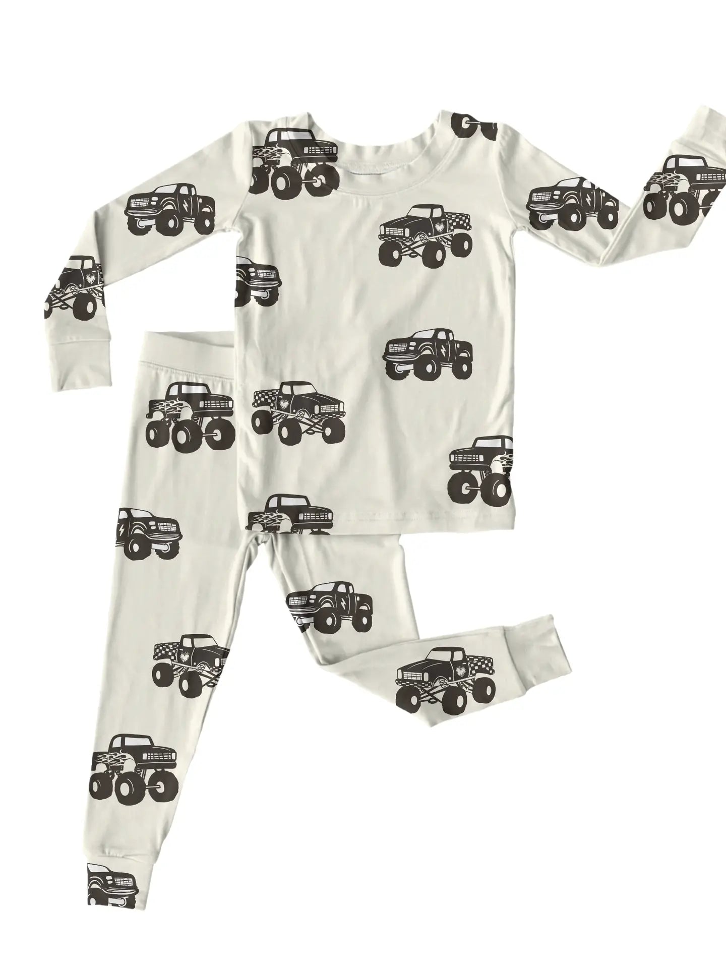 Cream Monster Truck 2 Piece Bamboo pj