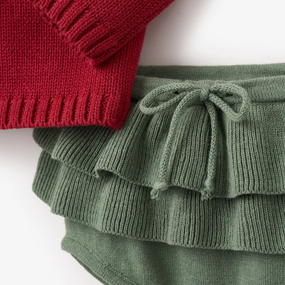 Red Santa Baby Ruffle Sleeve Sweater & Bloomer