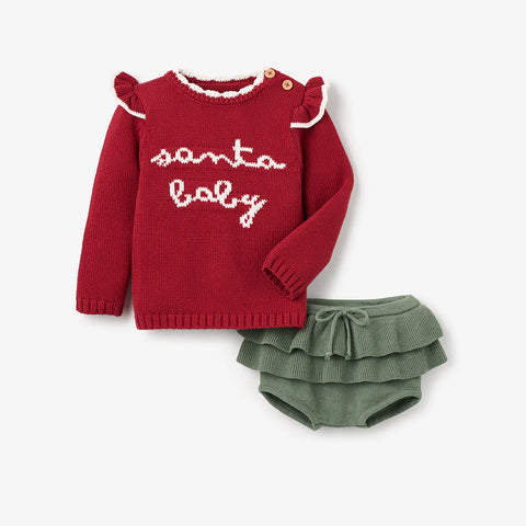 Red Santa Baby Ruffle Sleeve Sweater & Bloomer