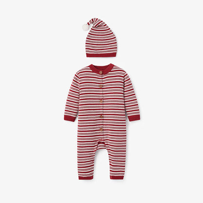Holiday Striped Jumpsuit & Sleepy Cap Set