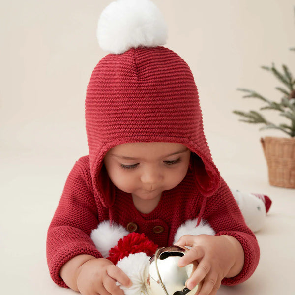 Red Pom Pom Baby Hat