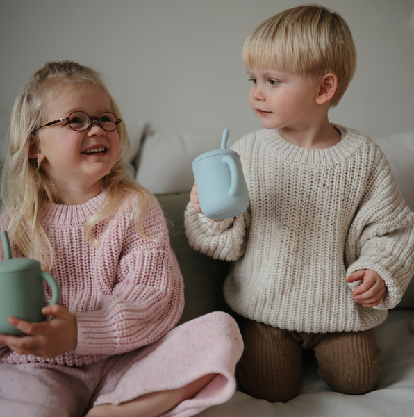 Silicone Training Cup + Straw (Powder Blue)