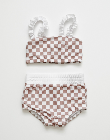 Strap Bandeau Checkered Bikini Set