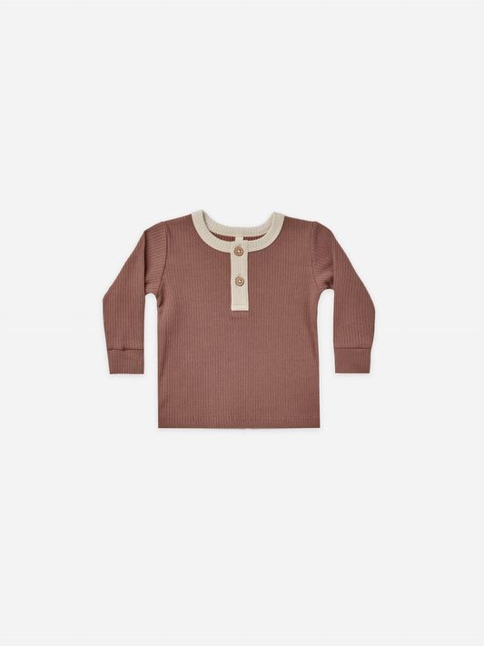 Ribbed Long Sleeve Henley & Pants (Pecan)