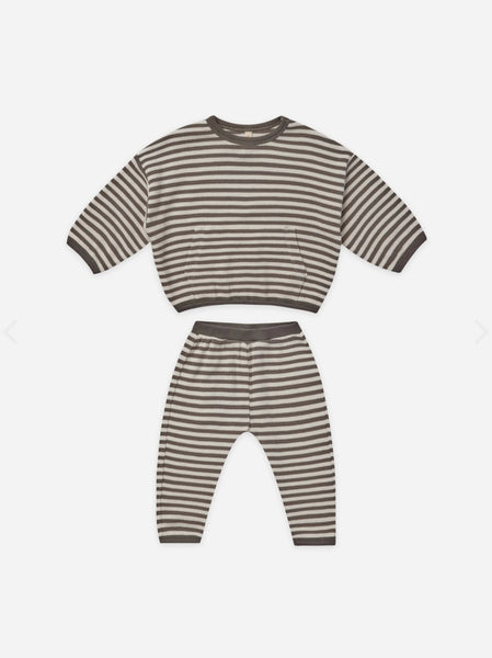 Waffle Top + Pant Set (Charcoal Stripe)