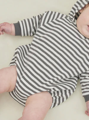 Waffle Hooded Bubble Romper (Charcoal Stripe)