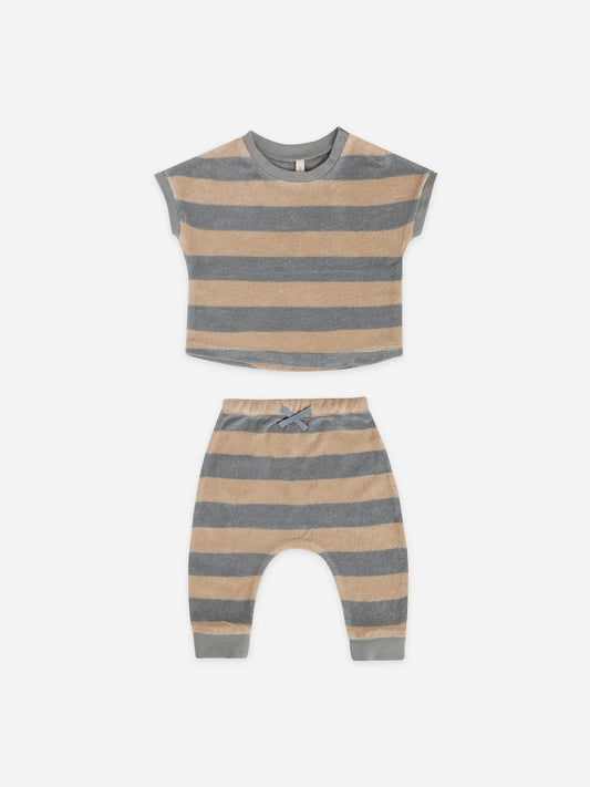 Terry Tee Set (ocean + latte stripe)